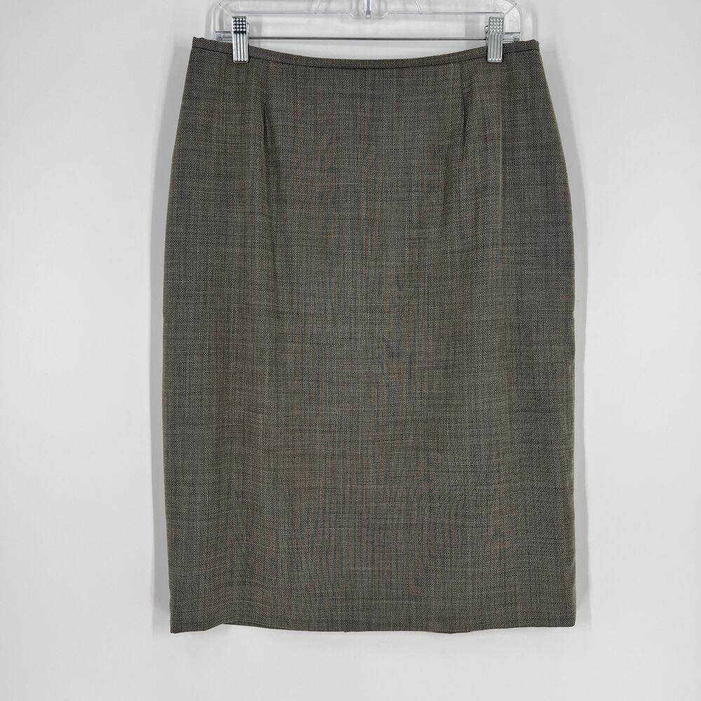 Lafayette 148 New York 100% Wool Staight Pencil Skirt Womens 12 Gray Midi Slit